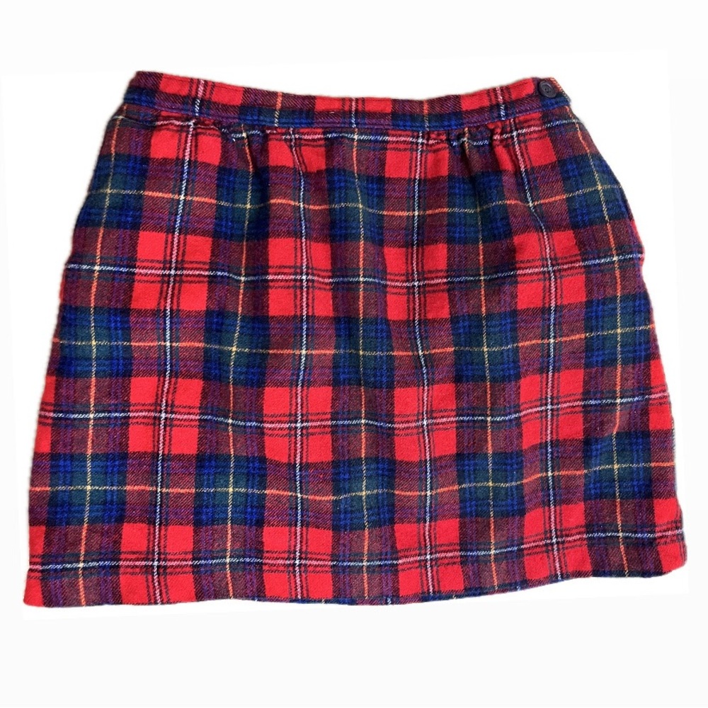 VINTAGE Pendleton Red Plaid Wool Tartan Mini Skirt Size Vtg 10